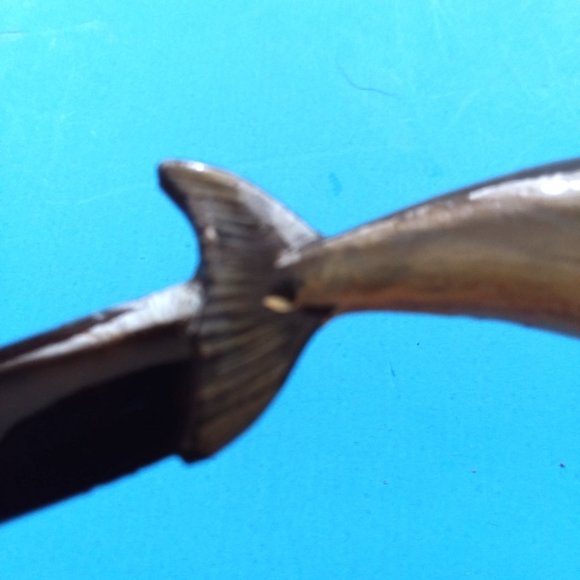 2 VTG Letter Opener Hand Carved Hand Painted Wood Dophin Trout Fish 3D Mail Set - Picture 6 of 6